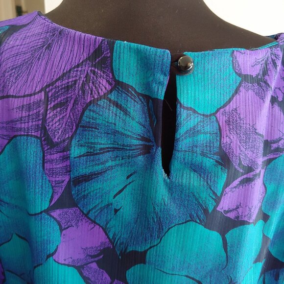 Vintage 80's Club Femme Teal Purple Black Drop Waist Dress - Picture 4 of 6